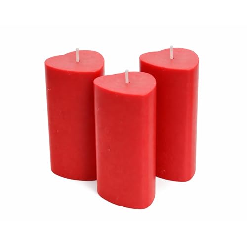 Image of HOSLEY 4.5 Inch High Apple Cinnamon Fragrance Pillar Candles| Aroma Candles for Decoration and Gifting| Heart Shape Scented Pillar Candles, Anniversary, Birthday, Pack of 3, Red