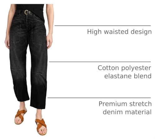 Image of EVALESS Barrel Jeans Women Baggy Stretchy Cropped Denim Pants