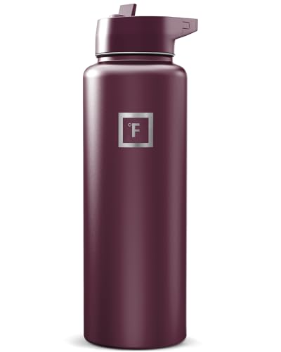 Image of IRON FLASK Camping & Hiking Hydration Flask with Straw, Wide Mouth Insulated Stainless Steel Sports Water Bottle - Burgundy 40 oz - Straw (1 Lid)
