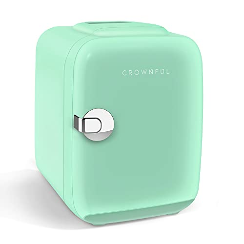 CROWNFUL Mini Fridge, 4 Liter/6 Can Portable Cooler and Warmer Personal Refrigerator for Skin Care, Cosmetics, Beverage, Food,Great for Bedroom, Office, Car, Dorm, ETL Listed (Green)
