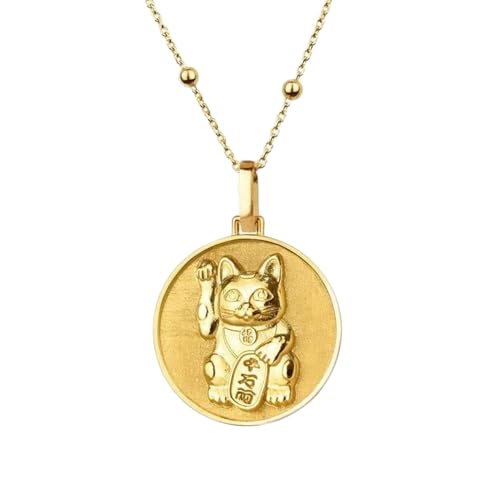 Bijoux Maneki Neko collier argent 925 plaqué or pendentif chat japonais 24 mm