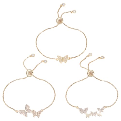Bracelet papillon plaqué or 14K et zircone cubique réglable PH PandaHall pour femme