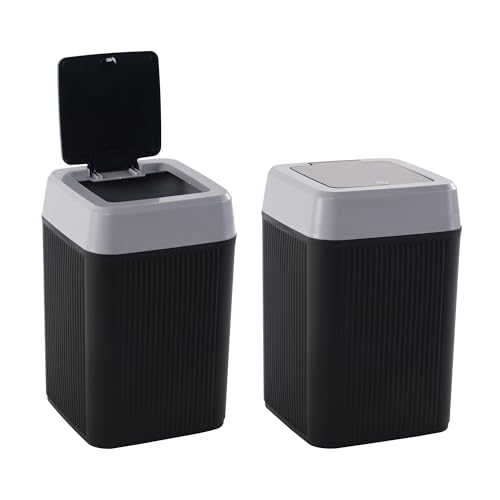 Kuber Industries 2 Pcs Waste Basket for Kitchen 10 Ltr Dustbin with One Touch Press Open Lid | Office and Bathroom Dustbin Garbage Trash Can Bin | Portable Dust Bins for Home | Orbit | Black