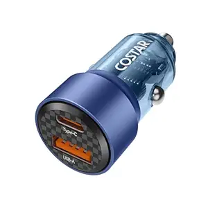 COSTAR 75W Car Charger Fast Charging with Dual Ports, 2 in 1 USB & Type C Fast Charge QC 3.0, Compatible with Laptop, Smartphones,Tablets and Other USB Devices,Qualcomm Certified Car Charger (Blue)