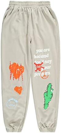 Graphic Sweatpants Hip Hop Novelty Baggy Pants for Men Y2K Casual Sports Streetwear Jogger Pants Grey,S