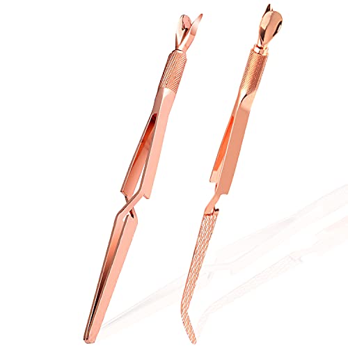 SILPECWEE 2Pcs Nail Pinching Tool Nail Cuticle Pusher Nail Forms False Nail Clips Multi-Function Nail Tools For Acrylic Nails (Rose Gold)