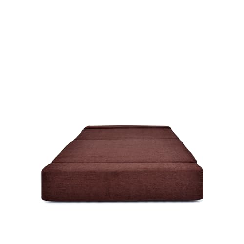 Image of Foldable One Seater Sofa Bed 3 x 6 Ft Jute Fabric Washable Cover Convertible Sofa Bed for Home & Office, Guest Room (Finish Color - Brown - Pre-Assembled)