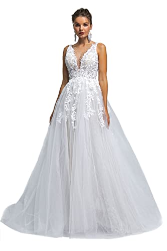 Image of Spaghetti Chiffon Beach Wedding Dress V Neck A line Bridal Gowns Lace Plus Size Wedding Dress