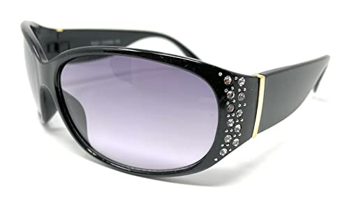 My Shades - Women's Sunglasses Designer Inspired Fashion Rhinestone Style Embellishments Wrap Around (Black, Gradient Smoke)