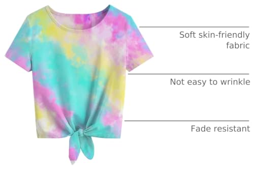 Image of Girls Tie Dye Shirts Short Sleeve T-Shirt Casual Tie Hem Tee Tops Size 5-12 Years
