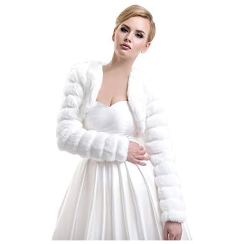 Lacey Bell Wedding Bolero | Faux Mink Fur Long Sleeve | FFJ-14 Ivory 14 Cover