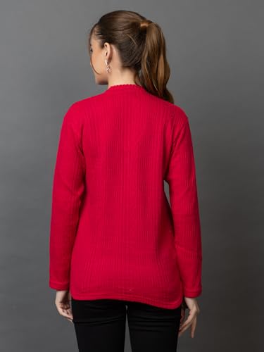 Image of Wear lusso Women's Woolen V-Neck Buttoned Full Sleeve Cardigan Self Design Soft Wool Fabric Winter Wear Pure Wool Sweater with Pockets Stylish Outdoor and Office Wear Girls