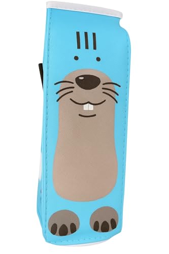 Estojo Escolar Garrafa de Leite com Estampa de Animais Divertidos – PVC Resistente, 20x6cm – Para Crianças e Adolescentes. (Azul)