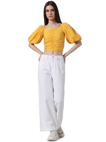 Image of ONLY Women's Cotton Solid Slim Fit T-Shirt