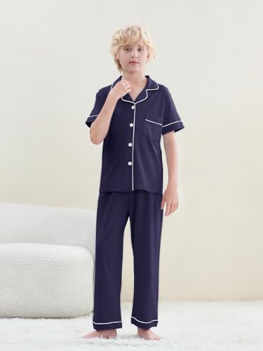 Umeyda Boys 100% Cotton Pajamas Short Sleeve and Long Pants 2-Piece PJ Set Kid Sleepwear Ages 4-123