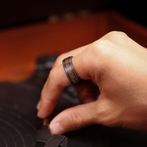 King Will Titanium Wedding Band for Men 7-8mm Black/Silver/Gold Titanium Men Ring with Koa/Maple Wood Inlay, Wooden Wedding Ring for Men Women Comfort Fit Size 6-144