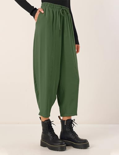 Flygo Women's Wide Leg Baggy Pants Casual Elastic High Waisted Palazzo Harem Slacks Ankle Length Loose Trousers with Pockets3