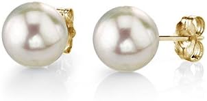 THE PEARL SOURCE White Japanese Akoya Real Pearl Earrings for Women - 14k Gold Stud Earrings | Hypoallergenic Earrings with Genuine Cultured Pearls, 4.5mm-10.0mm