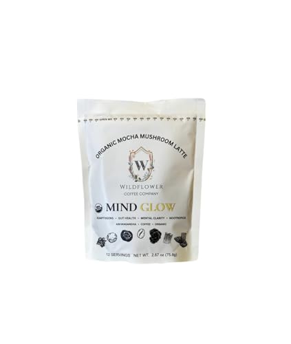 Wildflower Coffee Company Mind Glow Mocha Mushroom Latte Mix, Organic, Adaptogenic, Nootropic, Ashwagandha, Arabica Caffeine