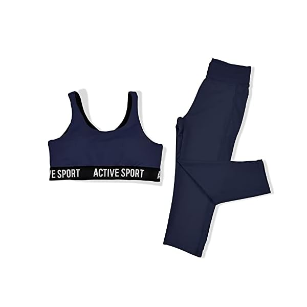 Womens-Sportswear-Set-Tracksuit-2-Pieces-Padded-Sports-Bra-and-34-Leggings-with-Pockets-Stretch-fit-Gym-Outfit Womens Sportswear Set 2 Piece Gym Outfit Padded Sports Bra and 3/4 Leggings with Pockets Stretch-fit Gym Clothes Italian Design (9672-Navy, S-M)