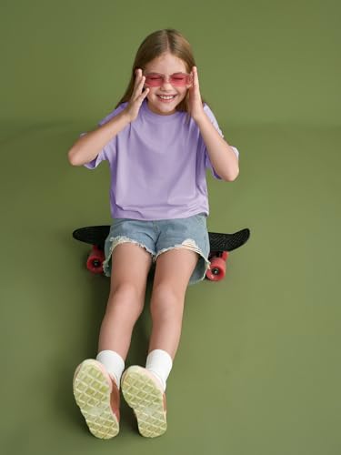 Image of Girls Athletic Oversized Crop Tops Kids Drop Shoulder Short Sleeve T Shirts Workout Tees 5-14 Years