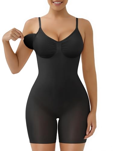 SAHPERX Body Reductor Mujer Invisible Shapewear Adelgazante y Pantalón Control de Abdomen Body Shaper Con Almohadillas Extraíbles, UK-SZ5468-Black-L/XL