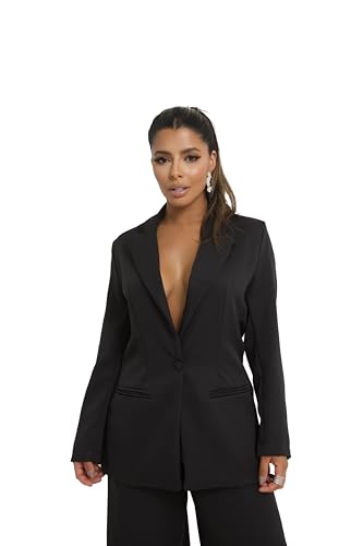 Blazer Feminino Alfaiataria Alongado Social Terninho (BR, Alfa, P, Regular, Regular, Preto)