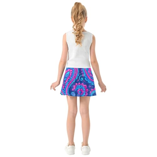 Joisal Purple Blue Paisley Girls Skorts Athletic Shorts Toddlers Tennis Skirts Uniform Flowy Skirt 3t4