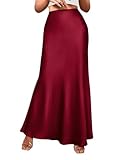 BTFBM Women's Summer Fall Skirt 2024 Silk Elegant High Waist Cocktail Party Wedding Mermaid Satin Maxi Skirts(Solid Wine Red, Medium)