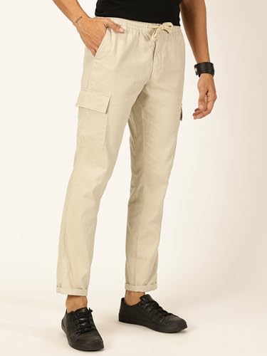 Image of Thomas Scott Men's | Solid | Light Weight | Breathable Fabric | 6 Pocket | Ankle Length | Mid Rise | Regular Fit | Linen | Elasticated with Drawstring | Chino Trouser | Pants