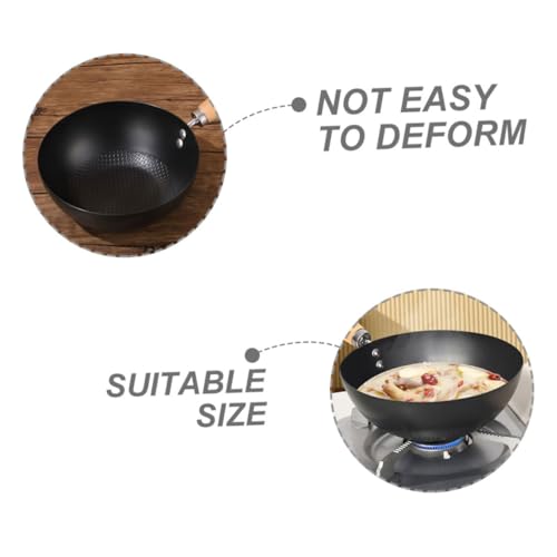 Wok de hierro antiadherente con mango de madera PRETYZOOM miniatura 3