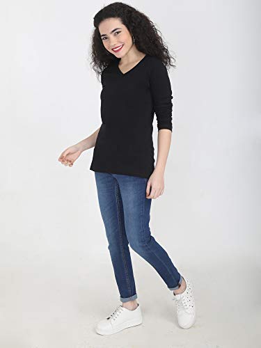 Image of FLEXIMAA Women's Cotton Plain V Neck Full Sleeve T-Shirt
