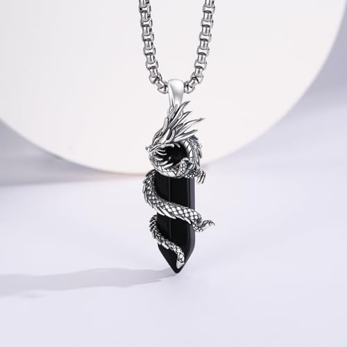 Dragon/Lion/Bear/Wolf Necklace Men 925 Sterling Silver Obsidian/Tiger Eye Necklace Viking Animal Jewelry Gift for Men Women2