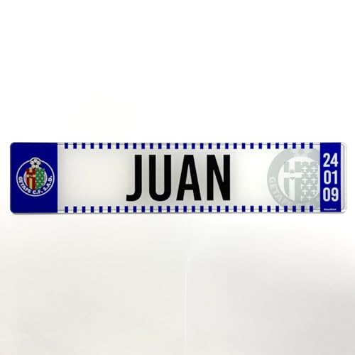 Getafe - Matricula Metacrilato Personalizada Equipo de Futbol - Matricula con Nombre - 38cm x 8cm - Placa Impresion Directa - Nombres Decorativos Personalizados