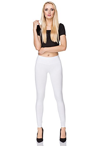 MITAAMI - Leggings Donna Lunghi in Cotone Resistente - Vita Alta o Classica - Taglie Plus - Bianco - 58 Vita Classica