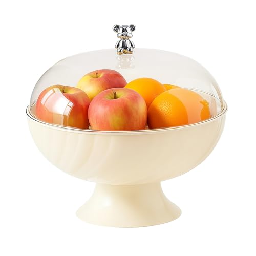 ZoeQide Frutero con tapa y bandeja de goteo – Frutero de plástico con base para decoración de mesa, cuenco para aperitivos con tapa para bodas, fiestas, postres, transparente