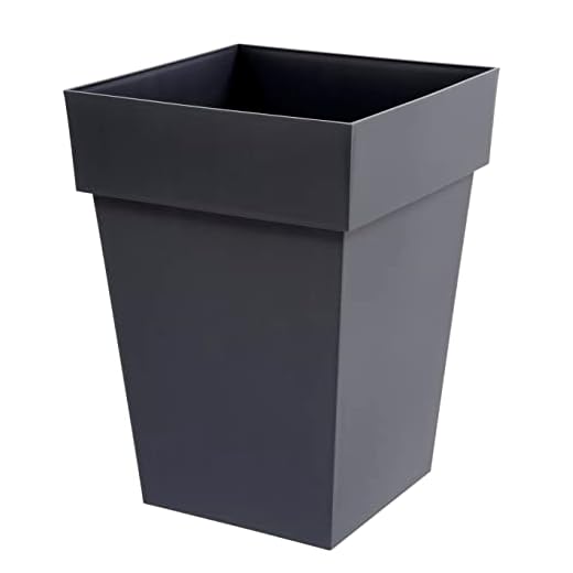 EDA - Pot de Fleur Carré Mi-Haut Toscane - Volume 51 L - 39 x 39 x H.53 cm, Gris Anthracite
