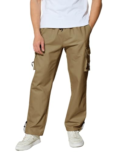 Men's Cargo Pants with Pockets Cotton Outdoor Elastic Waist Hiking Pants Casual Baggy Jogger Sweatpants2