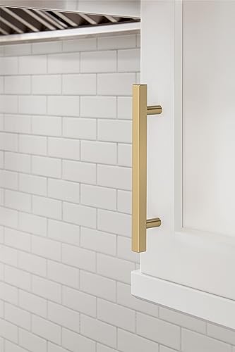 Image of Amerock 10 Pack 5-1 /16 inch Bar Pulls Square Champagne Bronze Drawer Pull | 5-1 /16 inch (128mm) Center-to-Center Mounting Distance and 7-3 /8 inches Overall Length, Durable Zinc Cabinet Hardware