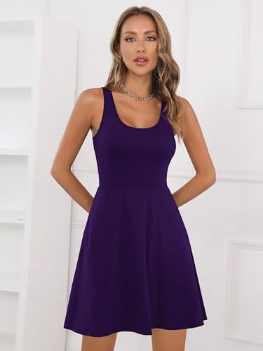 Image of Missufe Women's Sleeveless Racerback Flared Casual Plain Tank Dress
