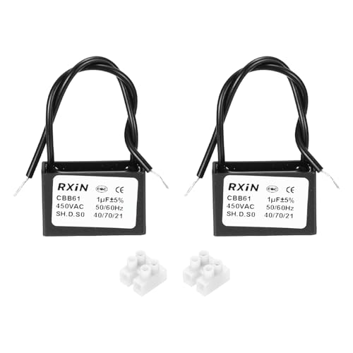QUARKZMAN 2 Pcs Condensador CBB61, 1UF 450V 2 Cables Condensador de Arranque del Motor del Ventilador de Techo para Ventilador de Techo, Generador de Motor, Extractor de Aire, Negro