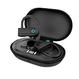 Fone de Ouvido com bateria de longa duração, Bluetooth Esportivo, Gancho de Orelha, com Microfone, Display Digital, Estojo de Carregamento, Preto
