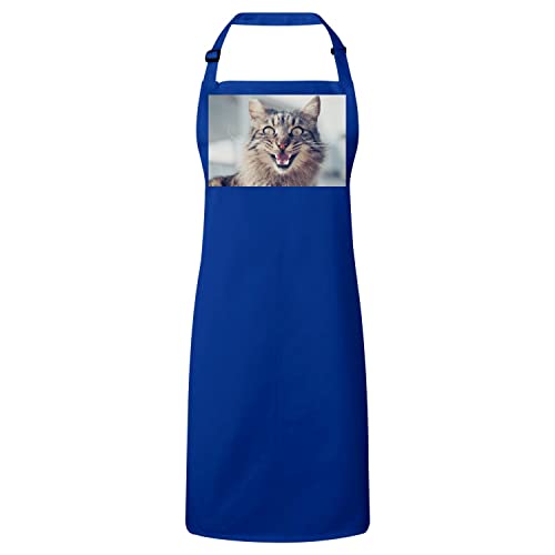 Tablier cuisine bleu chat brun tigré bavard protection vêtements pour adulte