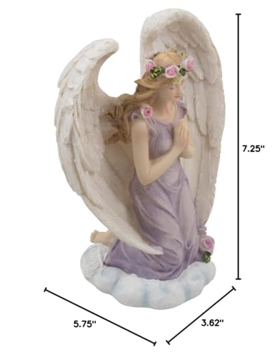 Kneeling Angel in Prayer Figurine on a Heavenly Cloud with Accents of Roses for Spiritual, Religious and Christian Home Decor Sculptures or Statues As Artistic Inspirational Gifts