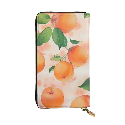 Peach Printed Long Wallet for Women Men Cute PU Leather Wallet with Coin Purse and Credit Card Holder