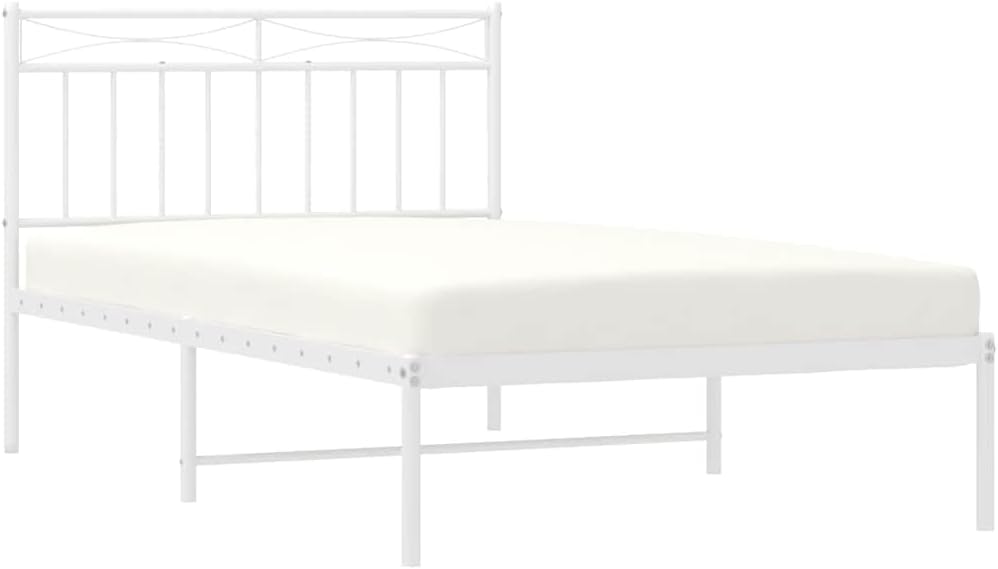 vidaXL 11'' Metal Twin XL Bed Frames with Headboard, Platform Bed Frame with Strong Metal Slats Support, Under Bed Storage, Noise Free, White, Without Mattress