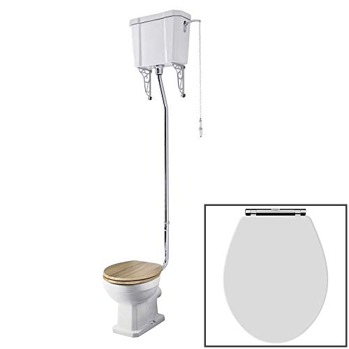 Milano Richmond Traditional White Ceramic High Level Cistern Toilet WC - White Seat