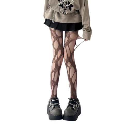 Image of Ripped Fishnet Stockings Tights Gothic Irregular Hole Hollow Out Mesh Lace Pantyhose Women Cosplay Party Accessories