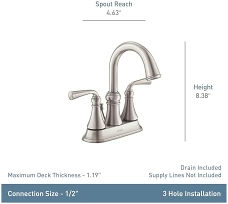 Moen WS84850SRBN Wetherly Two-Handle High Arc Bathroom Faucet, Spot Resist Brushed Nickel