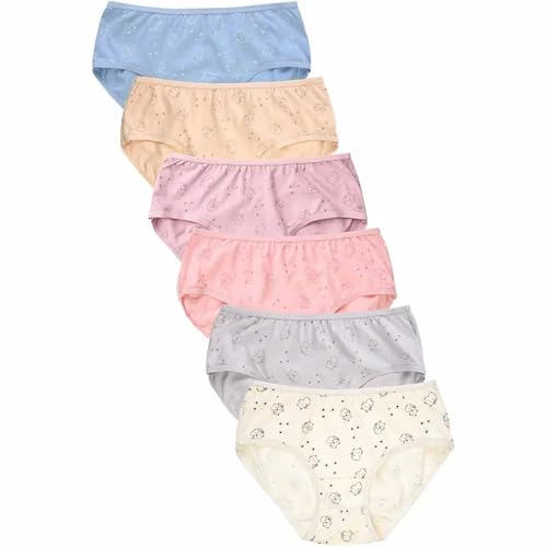 Girls Cotton Panties, Kitty Cat Pattern, 6-Pack, Assorted Colors